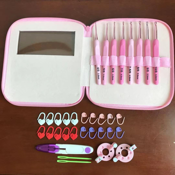 Horgolótű készlet puha markolattal és PU táskával (100 db • 350 g • Márka: Red embroidery • Licencelt magánmárka: Igen)