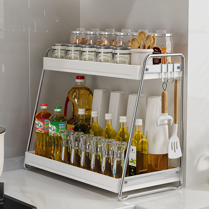 Stalni stalak za začine od nehrđajućeg čelika, dvostruki sloj, za kuhinjski pult, montaža bez bušenja