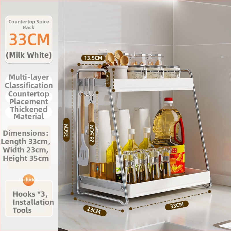 Nerezová oceľová polička na korenie do kuchyne, dvojposchodová, na pracovnú dosku, montáž bez vŕtania