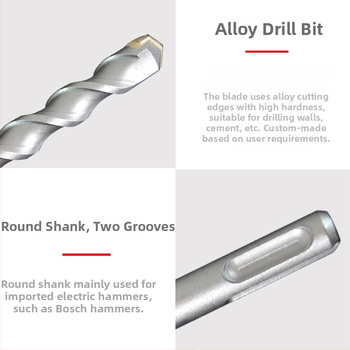 Elektrický kladivový vrt – Hibiscus Impact; guľatá hlava, cez stenu dizajn, guľatý hriadeľ s dvoma drážkami; materiál 40Cr+YG8C; vhodný pre betón, tehlu, kameň, granit; hmotnosť 50–1550 g