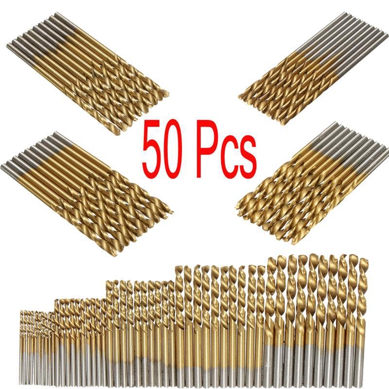 Hilda set od 50 komada bušilica s pravim spiralama, visokou brzinom čelika, titan prevlak