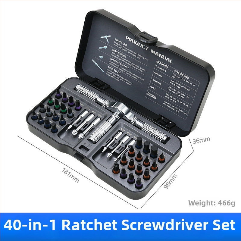 24-u-1 set odvijača s ráčnim mehanizmom, S2+CR-V, magnetski Philips bitovi, za kućnu upotrebu