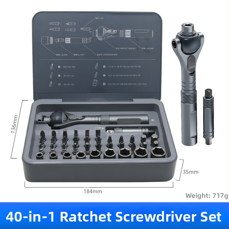24-u-1 set odvijača s ráčnim mehanizmom, S2+CR-V, magnetski Philips bitovi, za kućnu upotrebu