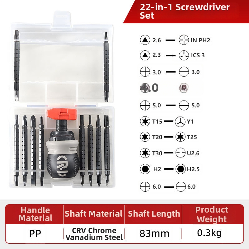 24-u-1 set odvijača s ráčnim mehanizmom, S2+CR-V, magnetski Philips bitovi, za kućnu upotrebu