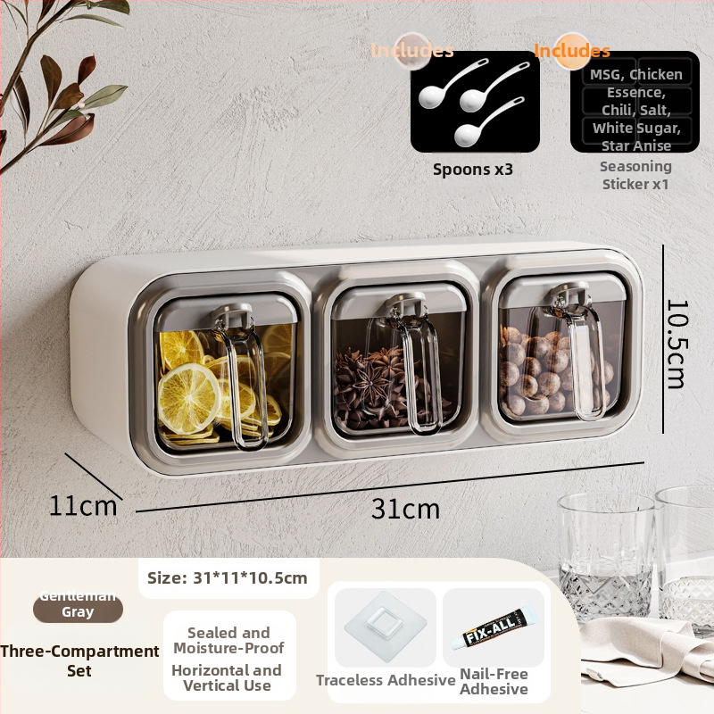 Plastový stojan na korenie s viacerými priehradkami — moderný minimalistický dizajn, montáž bez vŕtania (2023)