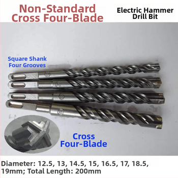 Elektrický vrták do kladiva, štvorhranná hlava, štyri listy, štvorhranný hriadeľ, pre betón, tehlu, kameň a granit