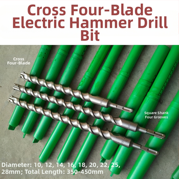 Elektrický vrták do kladiva, štvorhranná hlava, štyri listy, štvorhranný hriadeľ, pre betón, tehlu, kameň a granit