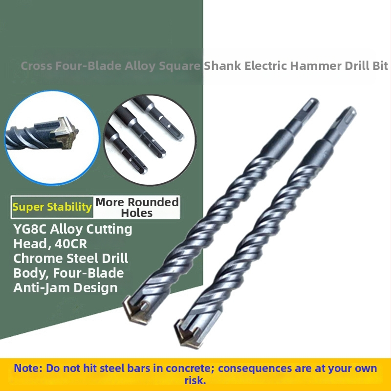 Elektrický vrták do kladiva, štvorhranná hlava, štyri listy, štvorhranný hriadeľ, pre betón, tehlu, kameň a granit