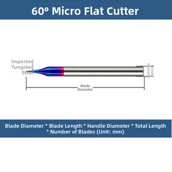 Freză CNC: freză pentru canale profunde, diametru mic, unghi 60°, acoperire nano, pentru oțel și aluminiu