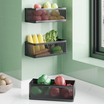 Raft de bucătărie montat pe perete pentru ceapă, ghimbir și usturoi — multifuncțional, din oțel cu conținut de carbon, stil modern minimalist