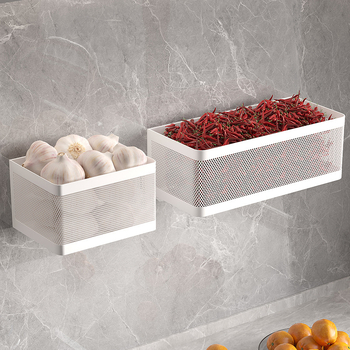 Raft de bucătărie montat pe perete pentru ceapă, ghimbir și usturoi — multifuncțional, din oțel cu conținut de carbon, stil modern minimalist