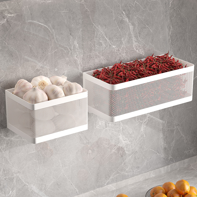 Raft de bucătărie montat pe perete pentru ceapă, ghimbir și usturoi — multifuncțional, din oțel cu conținut de carbon, stil modern minimalist