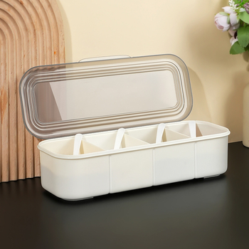Cutie pentru condimente din plastic, în stil japonez minimalist, cu linguriță, borcan transparent pentru sare cu mai multe compartimente și capac, pentru uz casnic