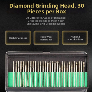 Diamantová brúsna hlava sada pre jade kameň s vnútornou brúsnou hlavou z wolframskej ocele, brúsne ihly a tyče, upevňovacia ihla na Budhové koráliky