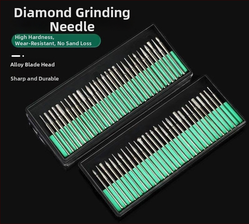 Diamantová brúsna hlava sada pre jade kameň s vnútornou brúsnou hlavou z wolframskej ocele, brúsne ihly a tyče, upevňovacia ihla na Budhové koráliky