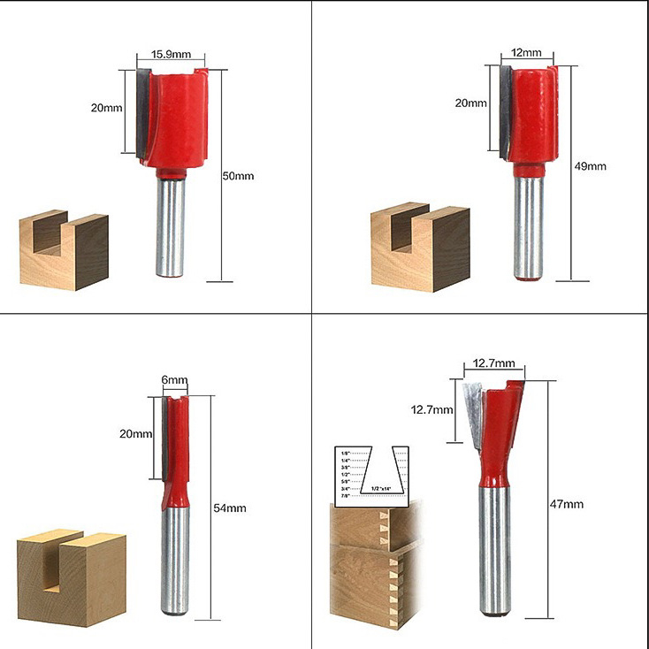 Set freze pentru lemn - freză plată, oțel cu carbon înalt, canalare și tăiere, 12 bucăți