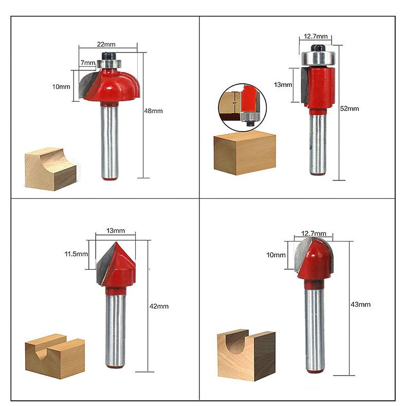 Set freze pentru lemn - freză plată, oțel cu carbon înalt, canalare și tăiere, 12 bucăți