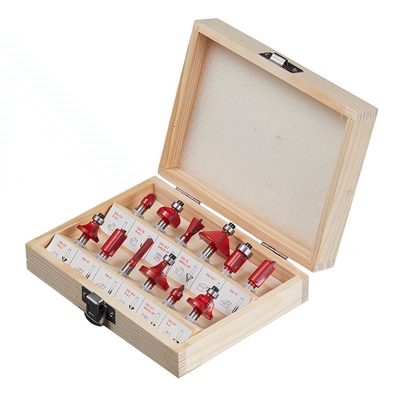 Set freze pentru lemn - freză plată, oțel cu carbon înalt, canalare și tăiere, 12 bucăți