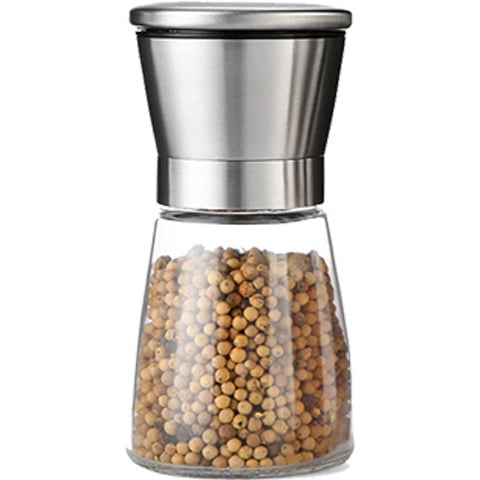 Moară de piper manuală cu corp din sticlă, pentru piper și sare de mare, reutilizabilă cu condimente solide, Baike Baiju