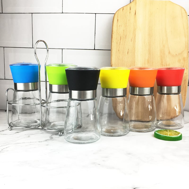 Moară de piper manuală cu corp din sticlă, pentru piper și sare de mare, reutilizabilă cu condimente solide, Baike Baiju