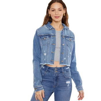 Női farmerdzseki, karcsú szabás, hosszú ujjú, polo gallér, pamut 95%+, rövid hosszúságú