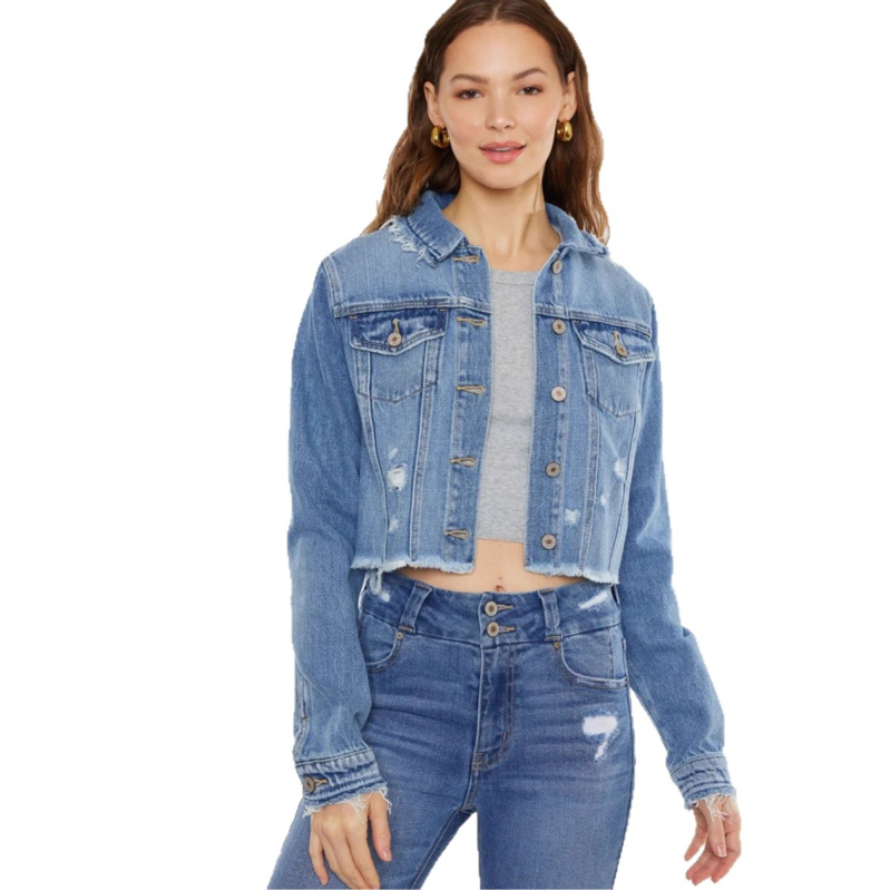 Női farmerdzseki, karcsú szabás, hosszú ujjú, polo gallér, pamut 95%+, rövid hosszúságú