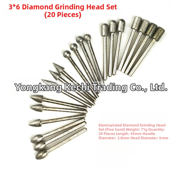 20 ks diamantových brúsnych hlavíc, emery abrazív, zrnitost 120, na rezbárstvo a leštenie nefritu, skla a keramiky