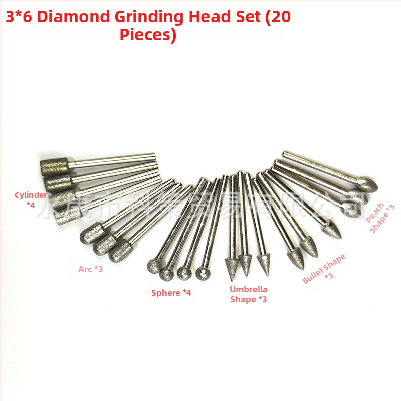 20 ks diamantových brúsnych hlavíc, emery abrazív, zrnitost 120, na rezbárstvo a leštenie nefritu, skla a keramiky