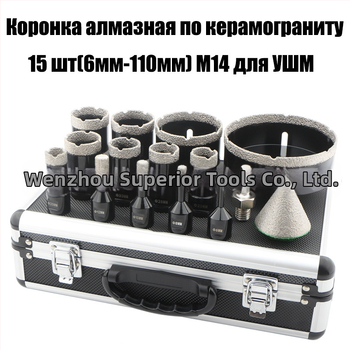 Set od 15 dijamantnih bušilica M14 za bušenje rupa, 6–110 mm, za keramiku i marmur