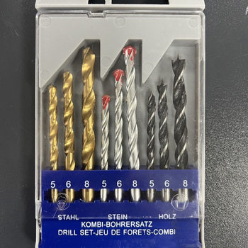 9 darabos spirálfúró készlet egyenes befogóval vas, cement és fa fúráshoz – kevert készlet asztalosmunkához