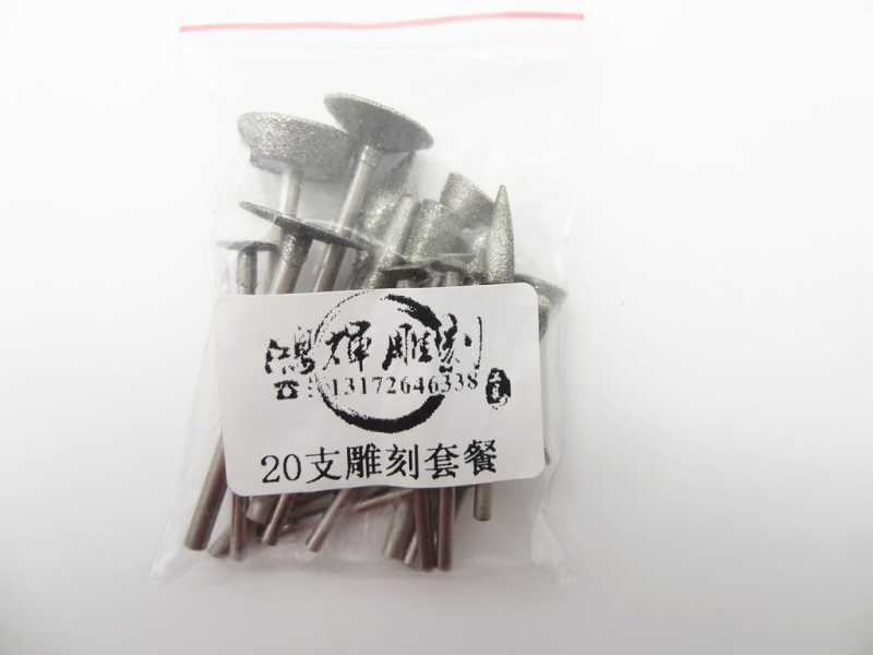 Set DIY de șlefuire cu diamant pentru sculptură în piatră – capete de șlefuire din emery, 20 buc./set, pentru prelucrarea pietrei, Ø40–80 mm, mâner Ø2.35–3.0 mm, forme multiple