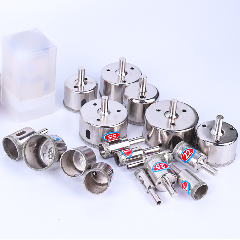 10 darabos gyémánt üvegfúró készlet — többfunkciós, kerámiával elektroplatált ötvözetes bitek; Gyártási folyamat: elektroplatálás; Alkalmazási terület: üveg mélyfeldolgozás