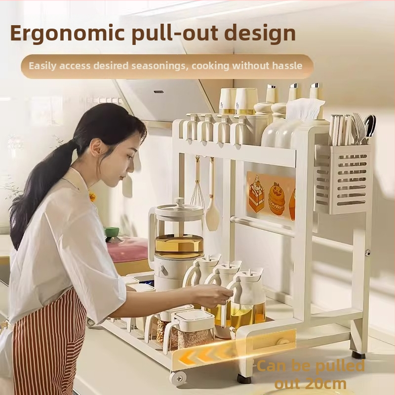 Vytiahniteľný dvojposchodový kuchynský stojan na koreniny, z uhlíkovej ocele, montáž bez vŕtania