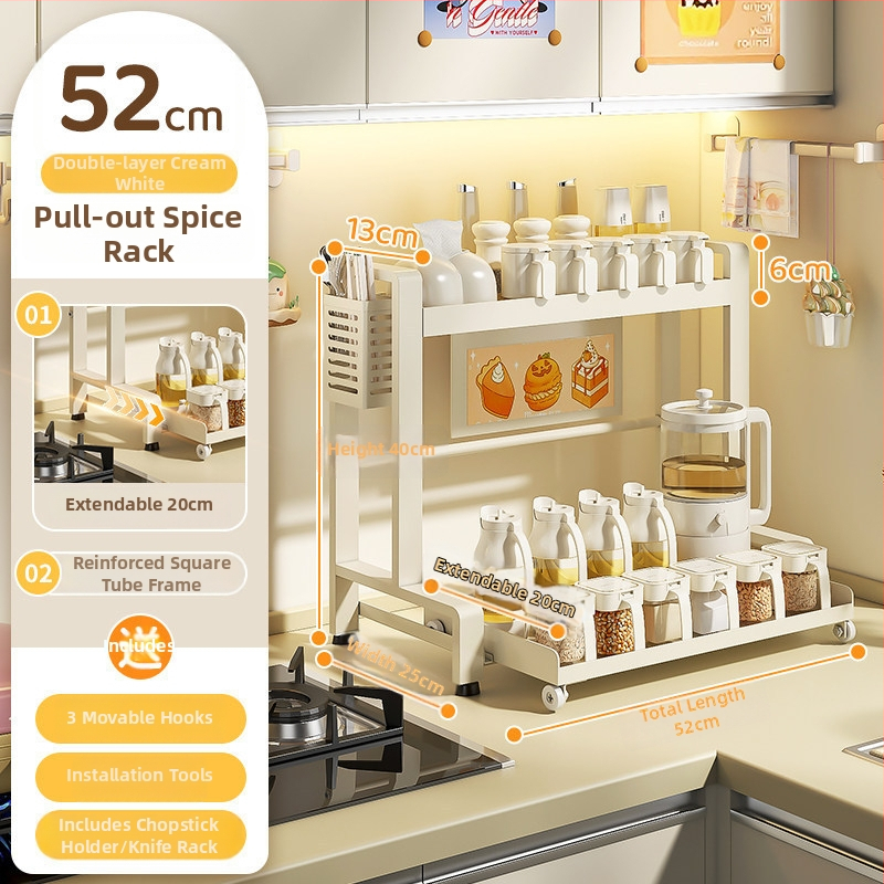 Vytiahniteľný dvojposchodový kuchynský stojan na koreniny, z uhlíkovej ocele, montáž bez vŕtania