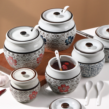 Keramička posuda za začine u japanskom stilu, kućni spremnik za pohranu, otporna na vlagu, vintage dizajn, pogodna za čvrste, tekuće i ljepive začine