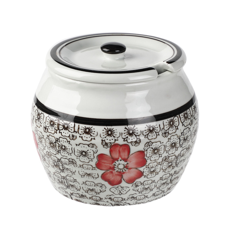 Keramička posuda za začine u japanskom stilu, kućni spremnik za pohranu, otporna na vlagu, vintage dizajn, pogodna za čvrste, tekuće i ljepive začine