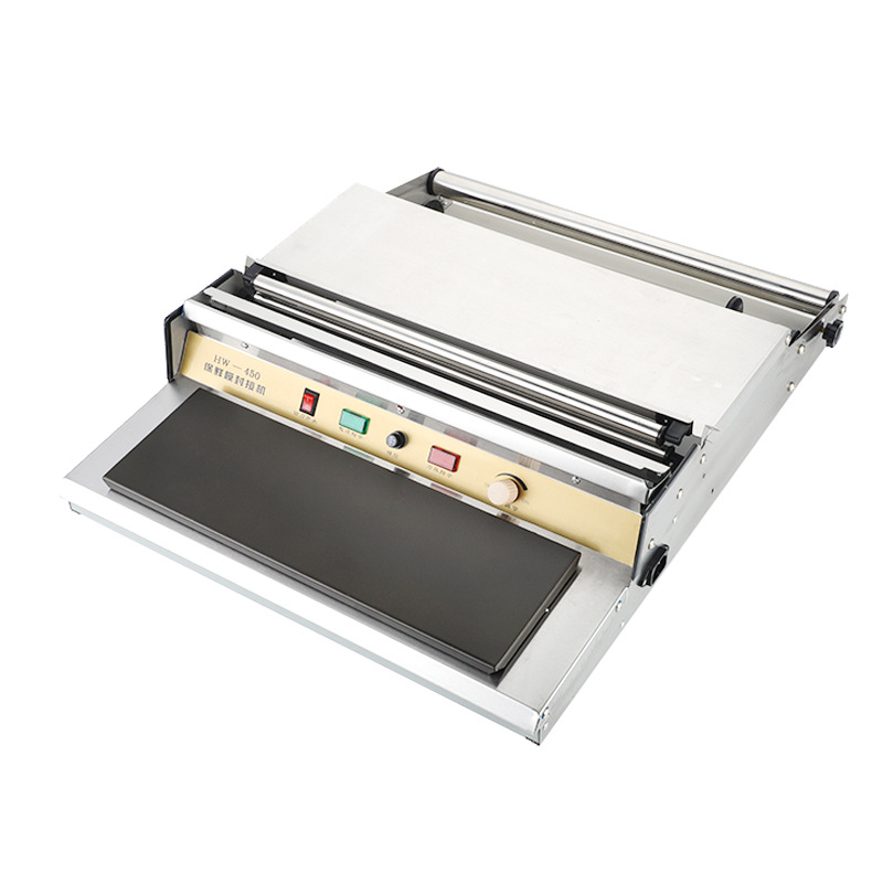 Mašina za zatvaranje i rezanje plastične folije za voće i povrće, ručna, širina zatvaranja 45 cm, kontrola temperature 50–130°C, pogodna za voće, povrće i meso