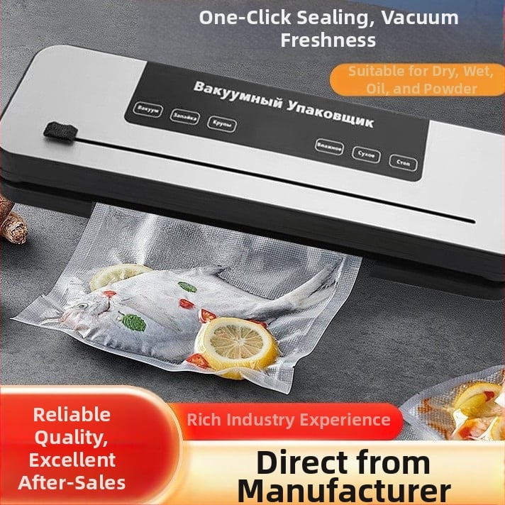 Kuhinjski vakuumski zatvarač - kompaktan, potpuno automatiziran, ABS kućište, vakuumsko izvlačenje i plastično brtvljenje, kapacitet ispod 500 mL