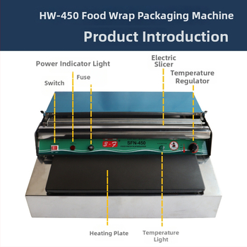 Stroj na balenie potravinovou fóliou pre ovocie a zeleninu (ručné ovládanie, šírka uzatvárania do 45 cm, hrúbka fólie: bežná, teplotná regulácia 60–140)
