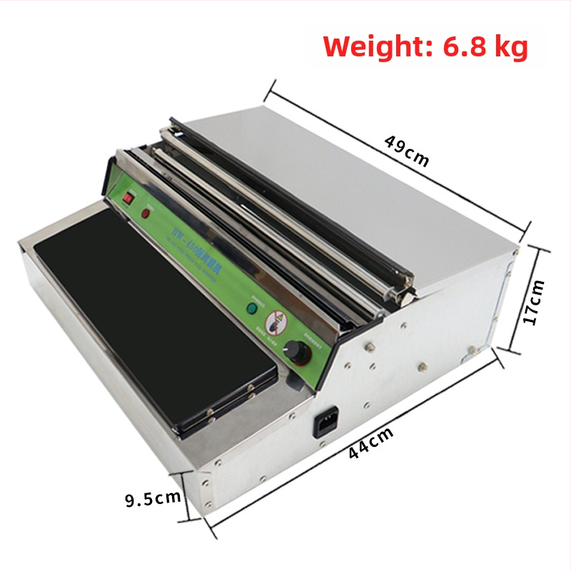 Stroj na balenie potravinovou fóliou pre ovocie a zeleninu (ručné ovládanie, šírka uzatvárania do 45 cm, hrúbka fólie: bežná, teplotná regulácia 60–140)