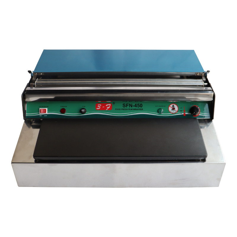 Stroj za pakiranje folijom za voće i povrće (ručno upravljanje, širina brtvljenja do 45 cm, debljina filma: opća, regulacija temperature 60–140)