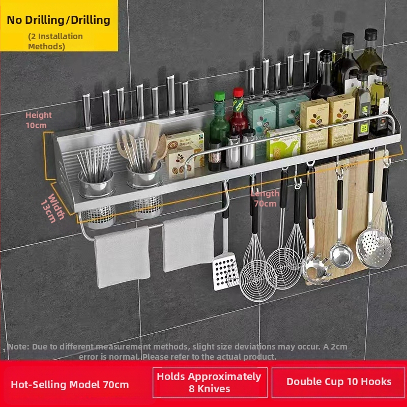 Aluminijski kuhinjski zidni stalak s L-oblikom dizajna, višenamjenski otklonjivi organizator noževa, model 007