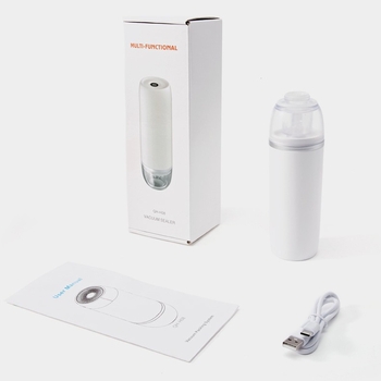 Ručna vakuumska pumpa za zatvaranje vrećica sa hranom, USB punjenje, 5W, 5V, kućište ABS, model QH-H08, kapacitet ispod 500 ml