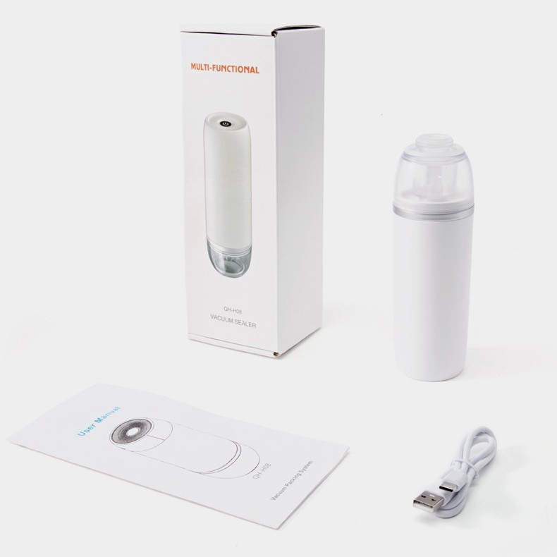Ručna vakuumska pumpa za zatvaranje vrećica sa hranom, USB punjenje, 5W, 5V, kućište ABS, model QH-H08, kapacitet ispod 500 ml