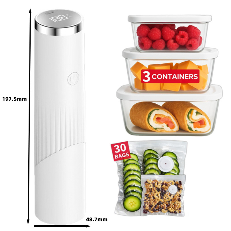 Ručni vakuumski zatvarač za hranu s vrećom za pohranu, USB napajanje, ABS kućište, kapacitet ispod 500 ml, 5W, 3.7V, dodirno upravljanje, vakuum i brtvljenje