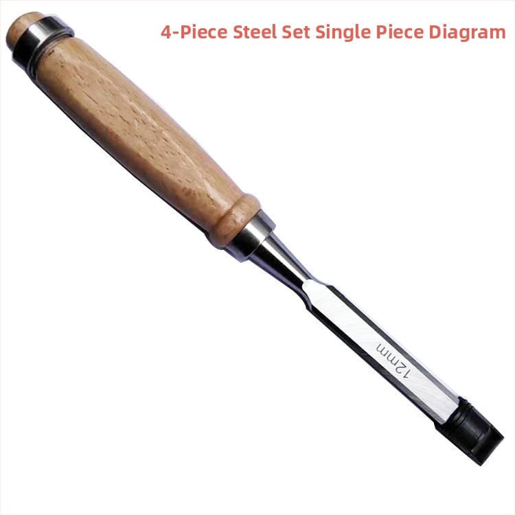 Dláto na drevo s drevenou rukoväťou, plochá čepeľ z liatiny, Hengyu HY-012, 4-dielny set