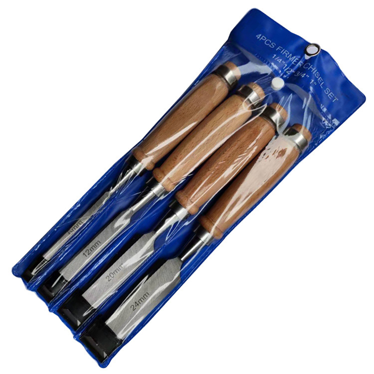 Dalet za drvorez s drvenom drškom, plosnata glava od lijevanog željeza, Hengyu HY-012, set od 4 kom