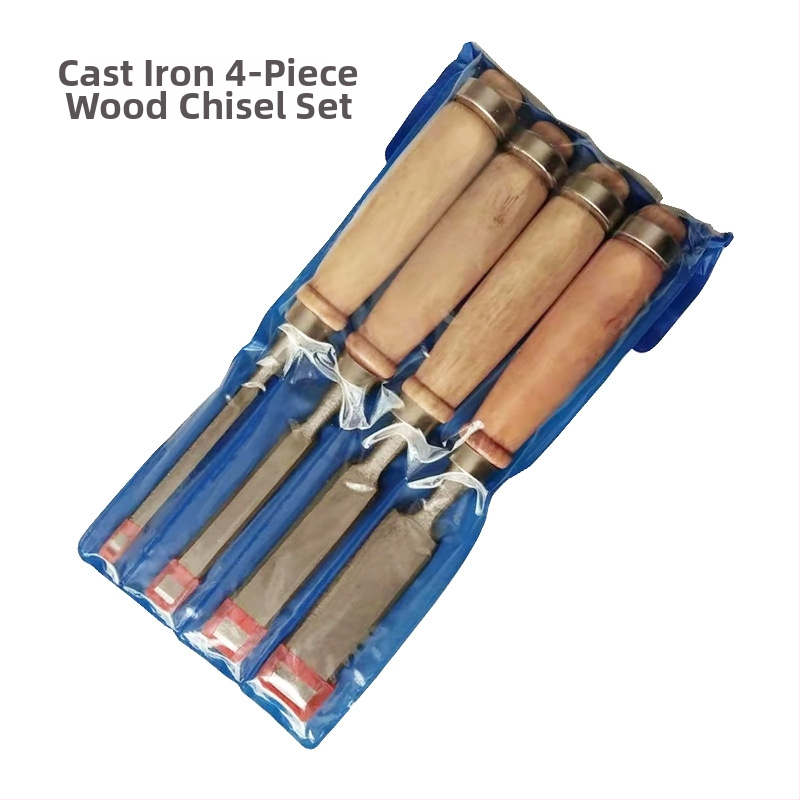 Dláto na drevo s drevenou rukoväťou, plochá čepeľ z liatiny, Hengyu HY-012, 4-dielny set