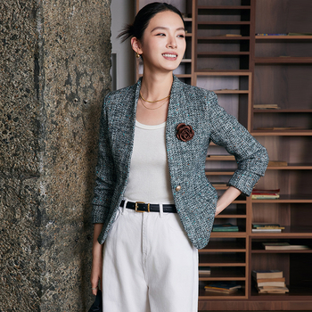 Női rövid gyapjú kabát, gallér nélkül, egygombos záródás, hosszú ujjú, ingázó stílus, őszi 2024