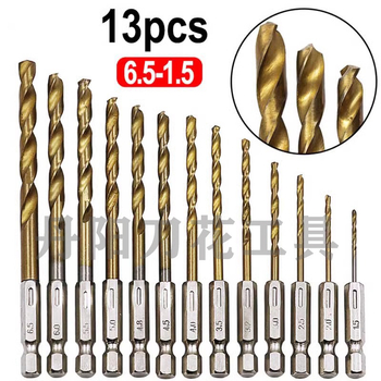 13 darabos spirálfúrókészlet, hatszögletes markolattal, titán bevonattal, gyorsacélból, faragáshoz